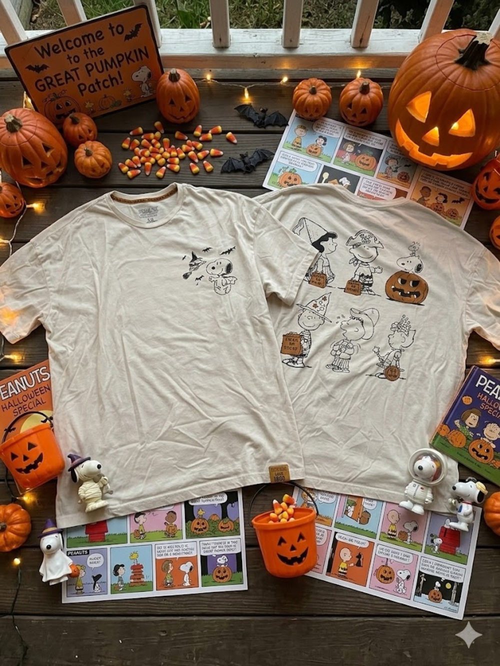 Peanuts Cream Halloween T-Shirts with Black & Orange Prints